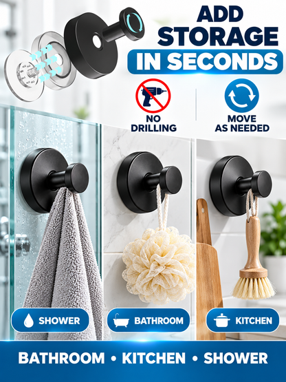 🛁 Home Upgrade Deal – Black Suction Towel Hooks 🖤Reusable No-Drill Wall Holders for Bathroom & Kitchen Organization ✨