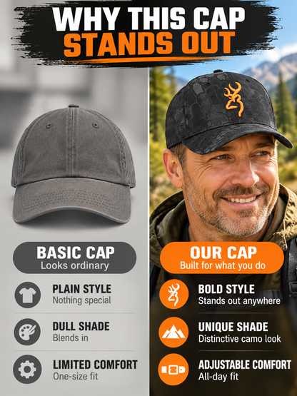 🧢 Outdoor Style Deal – Embroidered Camo Baseball Cap 🌿 Adjustable Curved-Brim Sun Hat for Men & Women ✨