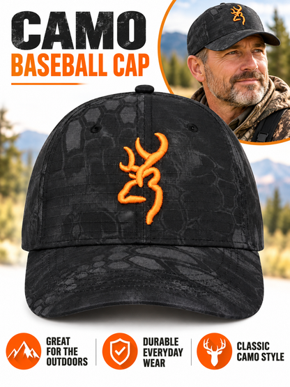 🧢 Outdoor Style Deal – Embroidered Camo Baseball Cap 🌿 Adjustable Curved-Brim Sun Hat for Men & Women ✨
