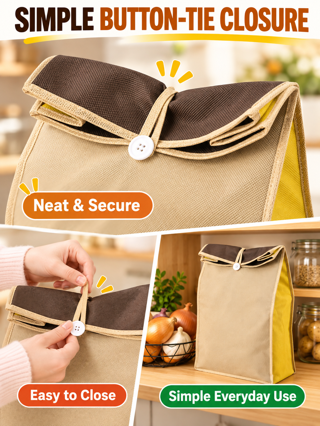 🥔 Kitchen Storage Deal – Reusable Fresh-Keep Produce Bags 🧅 Breathable Light-Blocking Zipper Pouches for Potatoes, Onions & Pantry Organization ✨