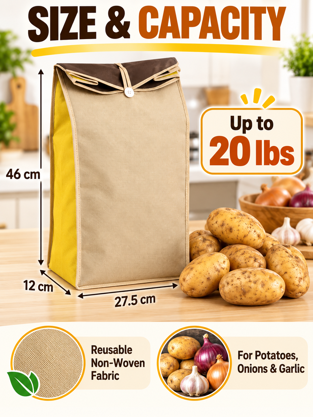 🥔 Kitchen Storage Deal – Reusable Fresh-Keep Produce Bags 🧅 Breathable Light-Blocking Zipper Pouches for Potatoes, Onions & Pantry Organization ✨