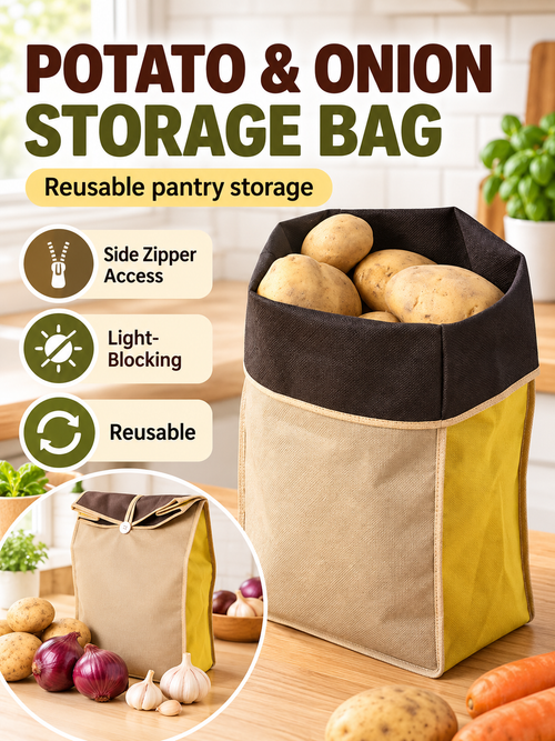🥔 Kitchen Storage Deal – Reusable Fresh-Keep Produce Bags 🧅 Breathable Light-Blocking Zipper Pouches for Potatoes, Onions & Pantry Organization ✨
