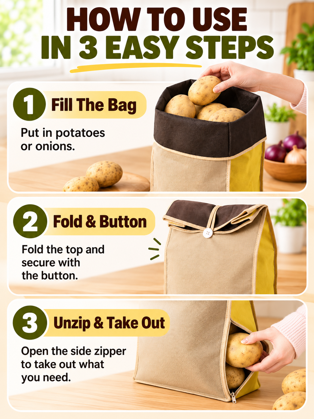 🥔 Kitchen Storage Deal – Reusable Fresh-Keep Produce Bags 🧅 Breathable Light-Blocking Zipper Pouches for Potatoes, Onions & Pantry Organization ✨