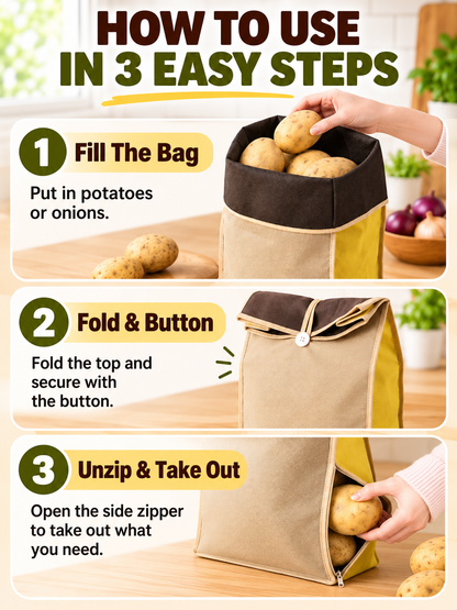 🥔 Kitchen Storage Deal – Reusable Fresh-Keep Produce Bags 🧅 Breathable Light-Blocking Zipper Pouches for Potatoes, Onions & Pantry Organization ✨