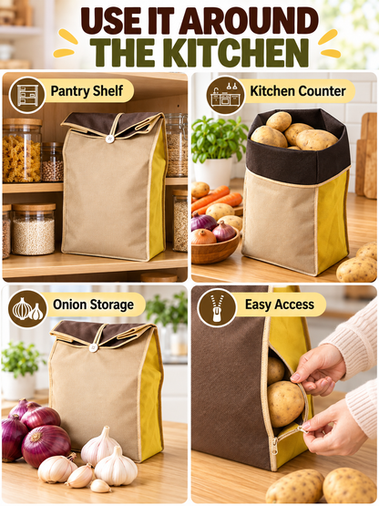 🥔 Kitchen Storage Deal – Reusable Fresh-Keep Produce Bags 🧅 Breathable Light-Blocking Zipper Pouches for Potatoes, Onions & Pantry Organization ✨