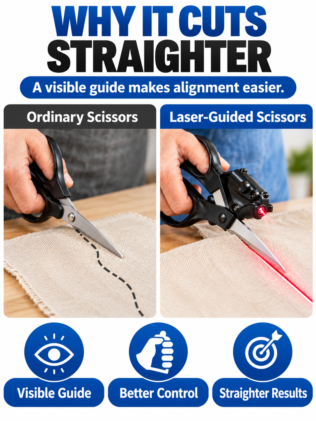 ✂️ Craft Tool Deal – Laser Guide Precision Cutting Scissors 📐 Heavy-Duty Stainless Steel Blades with Ergonomic Grip for Sewing & DIY Projects ✨