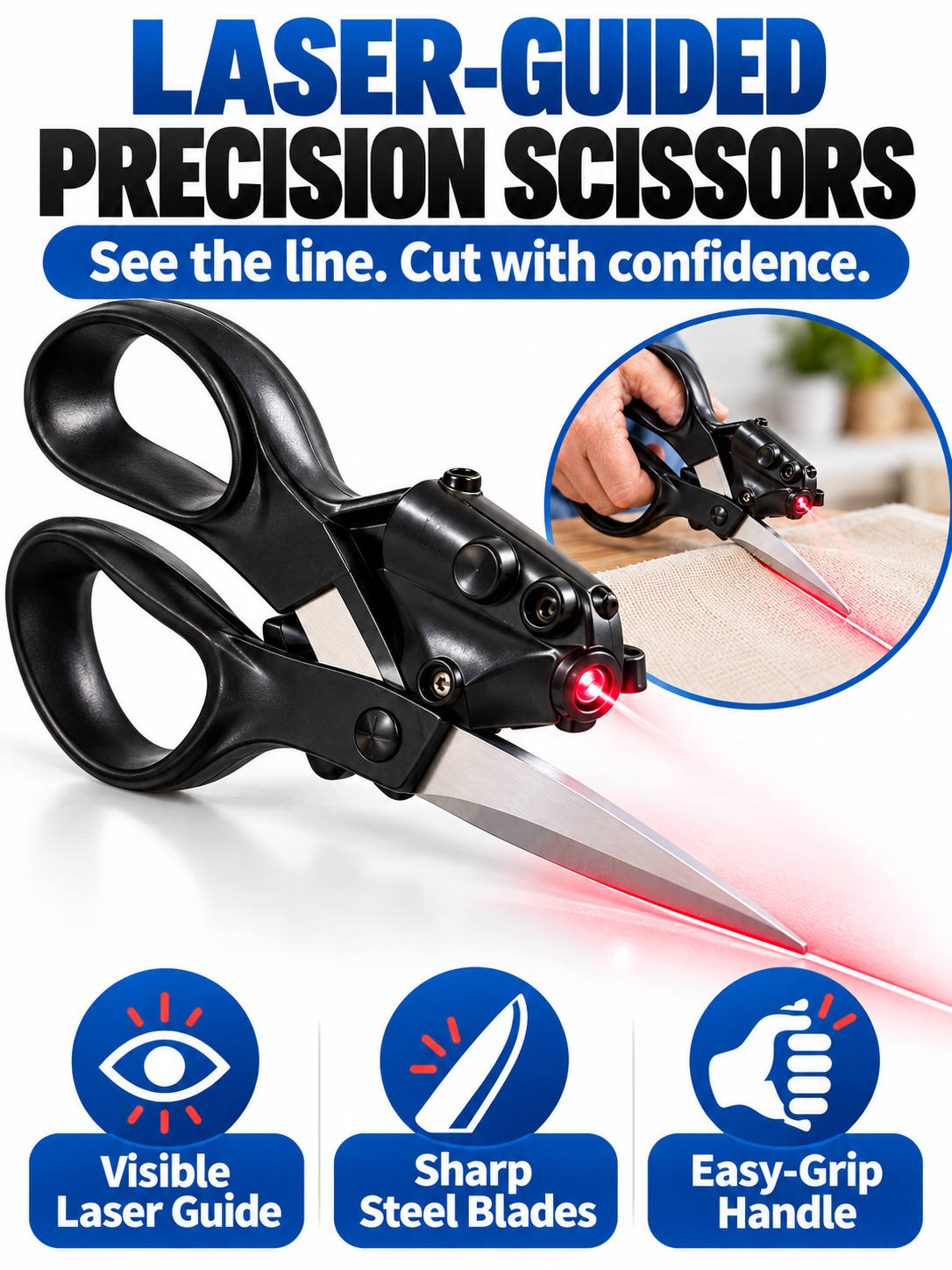 ✂️ Craft Tool Deal – Laser Guide Precision Cutting Scissors 📐 Heavy-Duty Stainless Steel Blades with Ergonomic Grip for Sewing & DIY Projects ✨