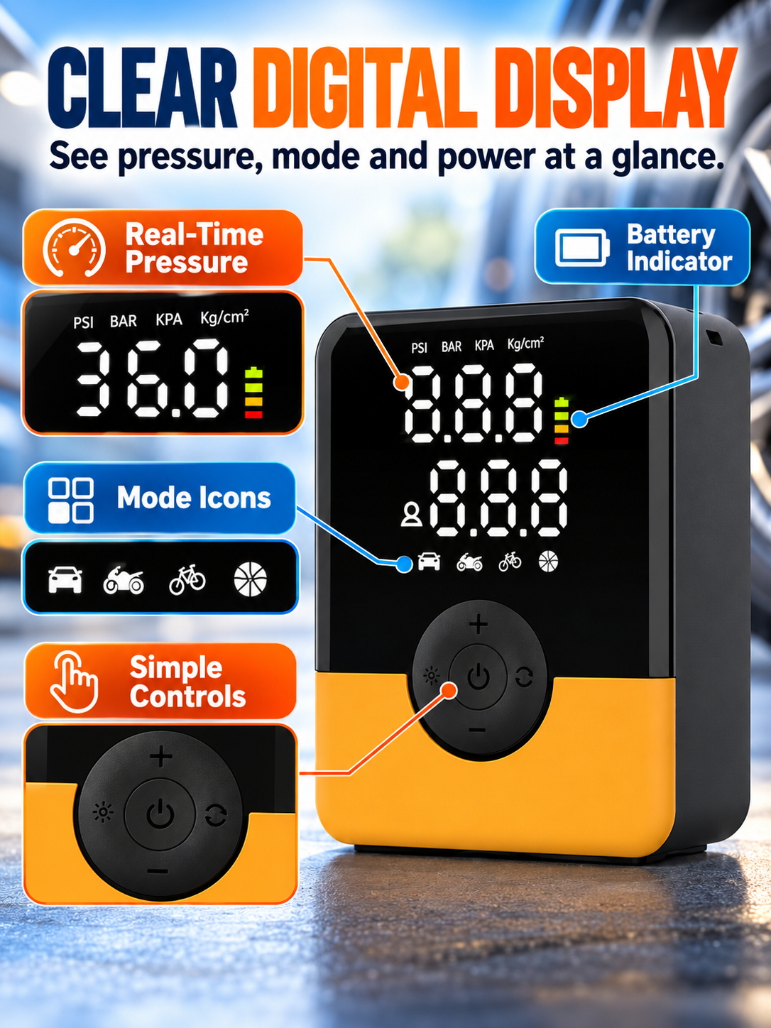 🚗 Auto Tool Deal – Compact Cordless Tire Inflator 🔋 Rechargeable Air Compressor with Digital Display, LED Light & Multi-Nozzle Kit ✨