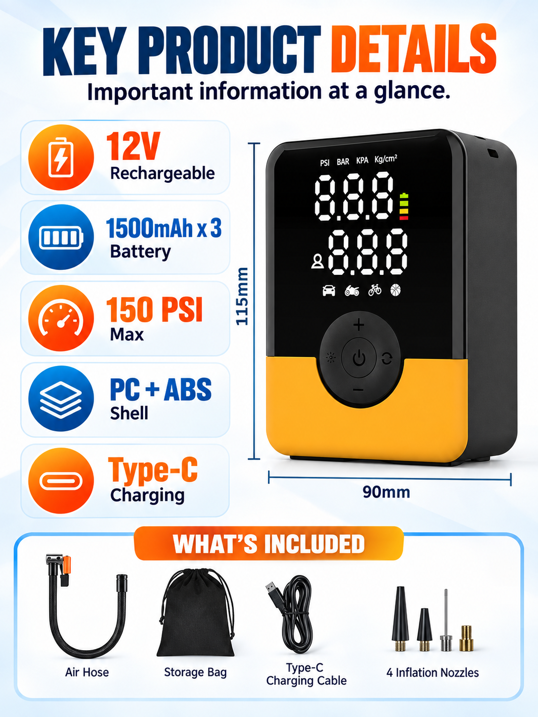 🚗 Auto Tool Deal – Compact Cordless Tire Inflator 🔋 Rechargeable Air Compressor with Digital Display, LED Light & Multi-Nozzle Kit ✨