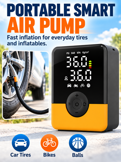 🚗 Auto Tool Deal – Compact Cordless Tire Inflator 🔋 Rechargeable Air Compressor with Digital Display, LED Light & Multi-Nozzle Kit ✨