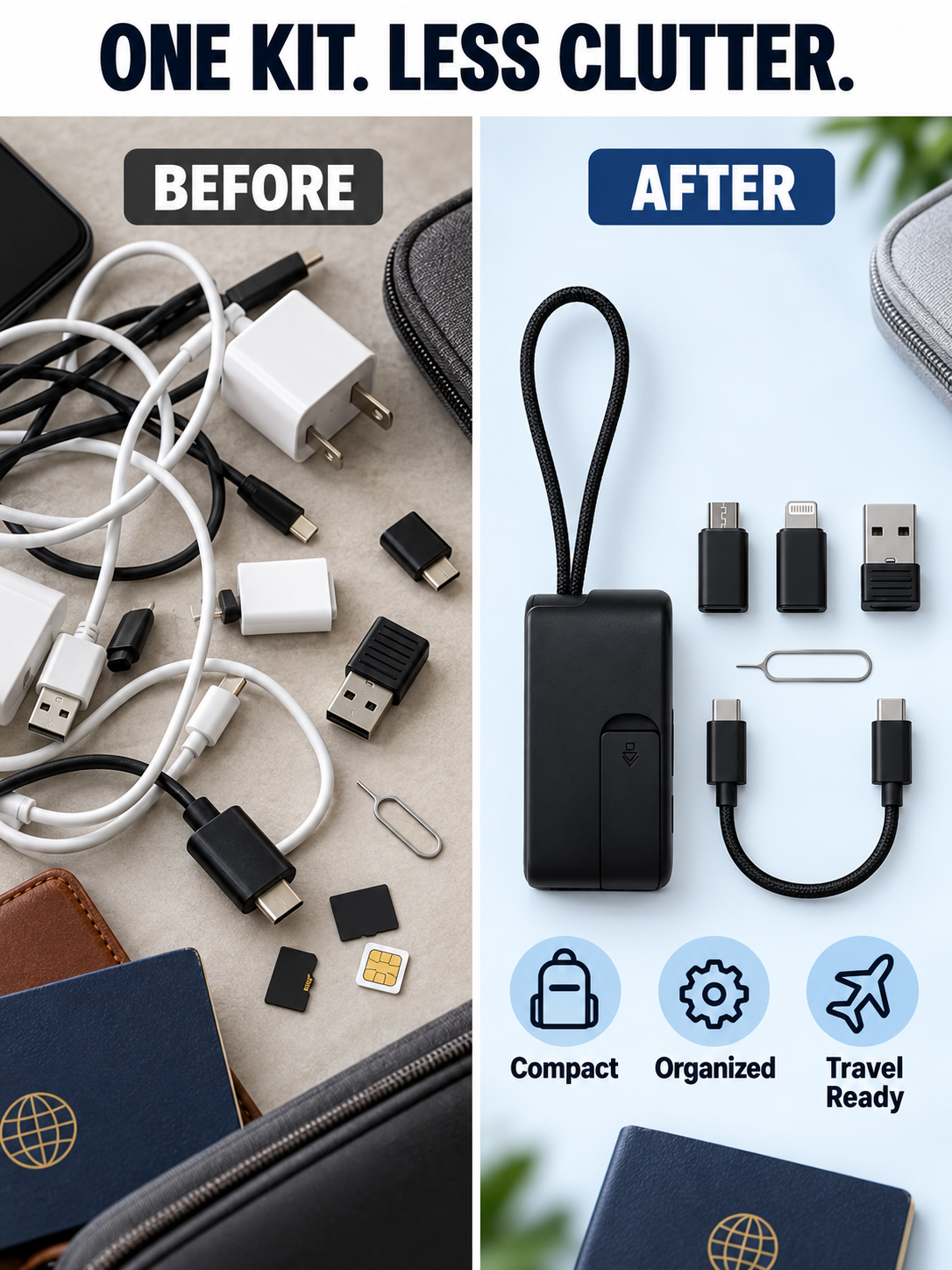 ⚡ Tech Travel Deal – Pocket Multi-Connector USB Hub 🔌 USB-C, Lightning & Micro-USB Adapters with Fast Charging, Card Storage & Phone Stand ✨