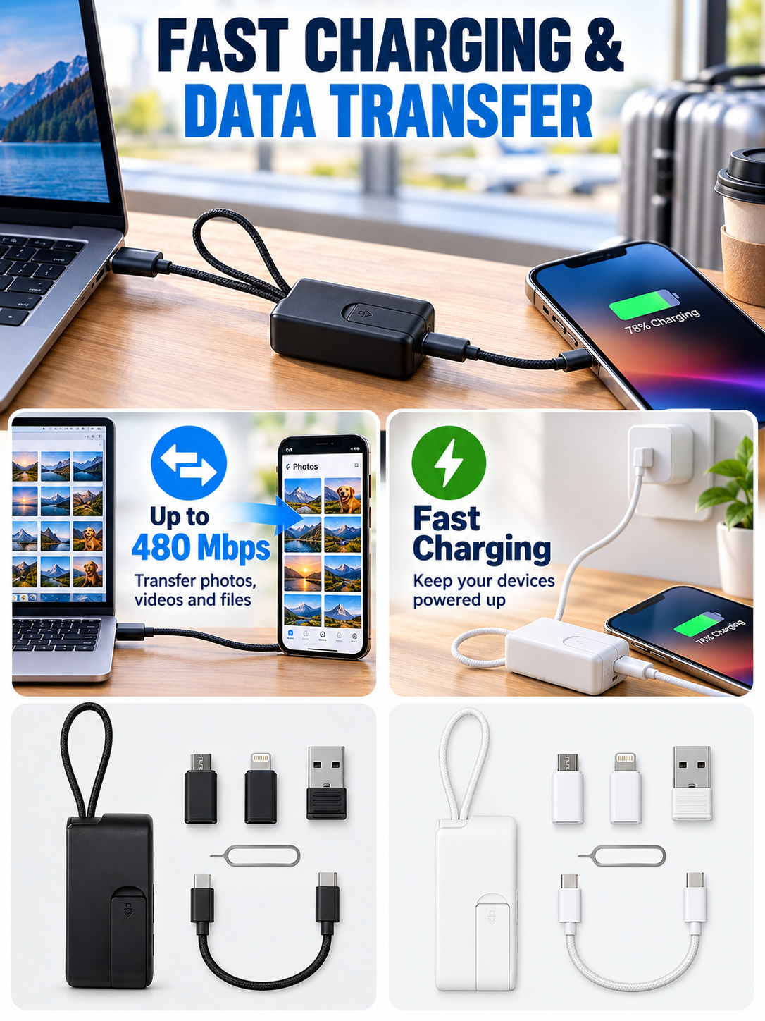 ⚡ Tech Travel Deal – Pocket Multi-Connector USB Hub 🔌 USB-C, Lightning & Micro-USB Adapters with Fast Charging, Card Storage & Phone Stand ✨