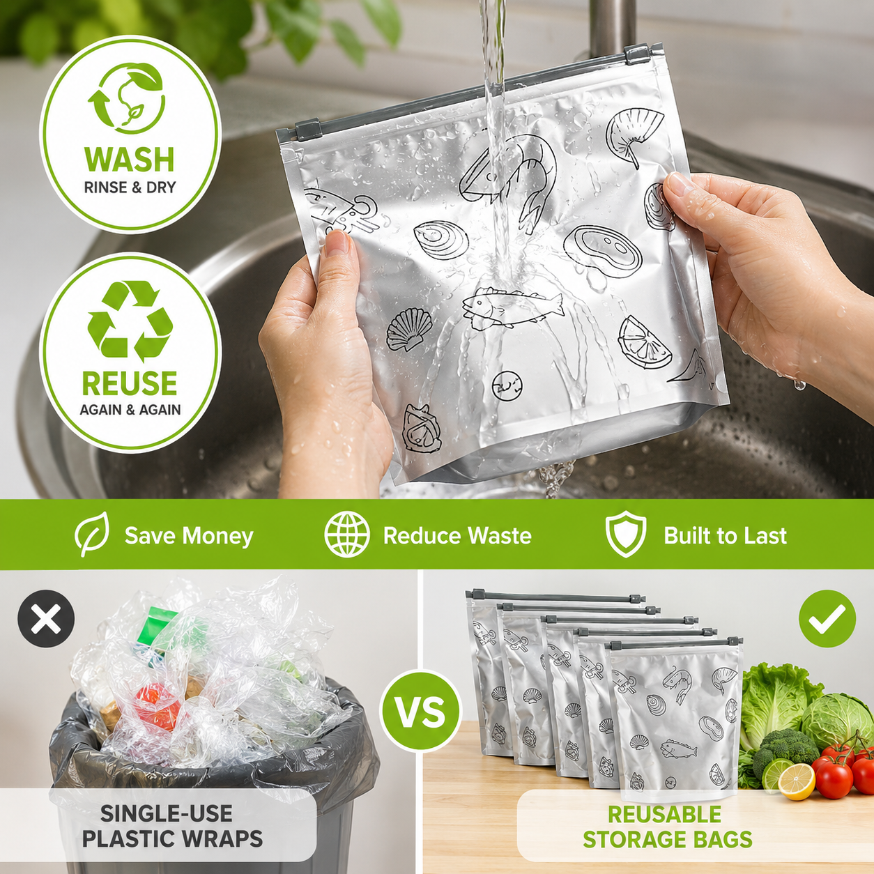 🥬 Stand-Up Aluminum Foil Storage Bags