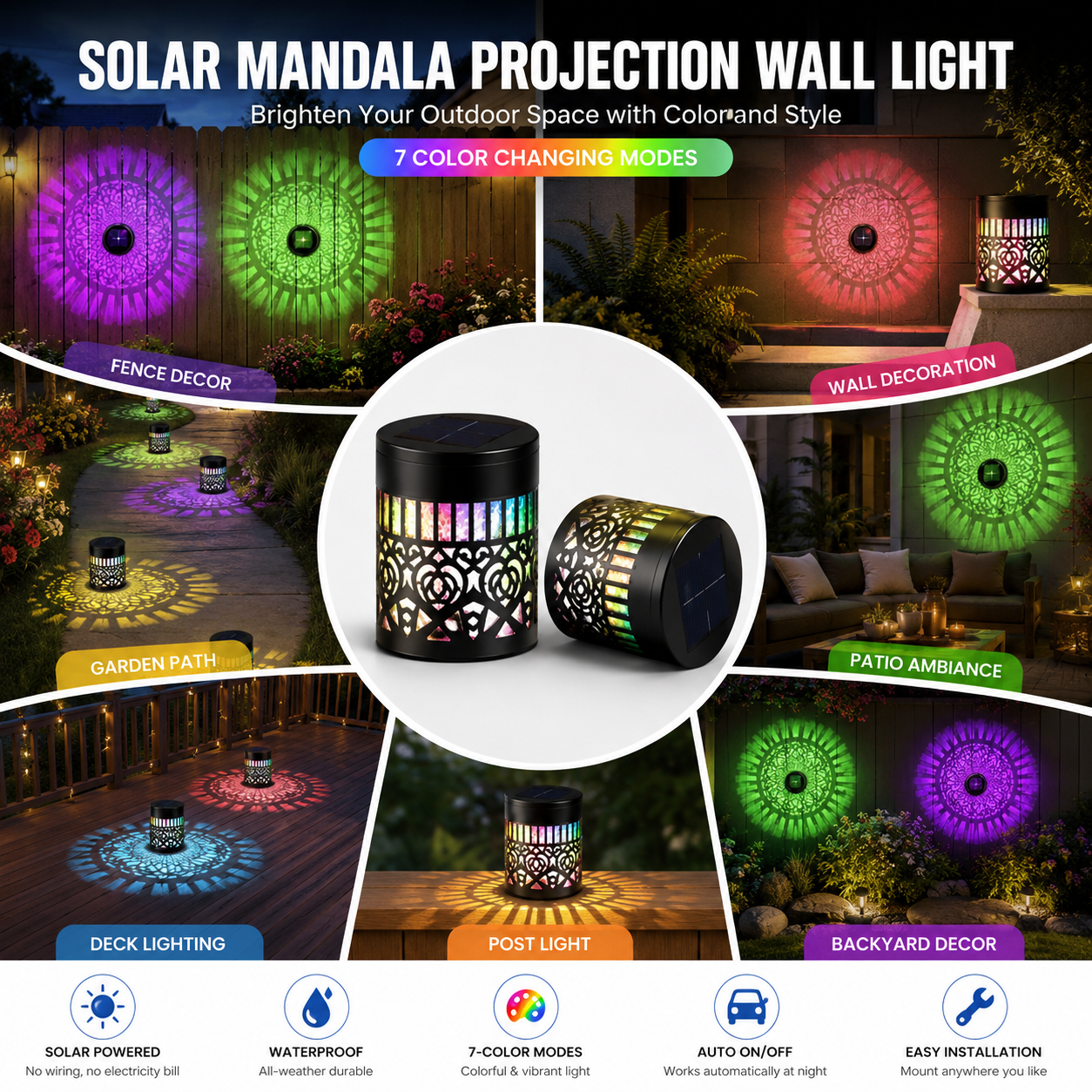 🌙Solar-Powered Mandala Projector Light