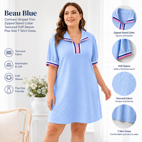 💙 Effortless Style, Flattering Fit | Textured Plus Size T-Shirt Dress