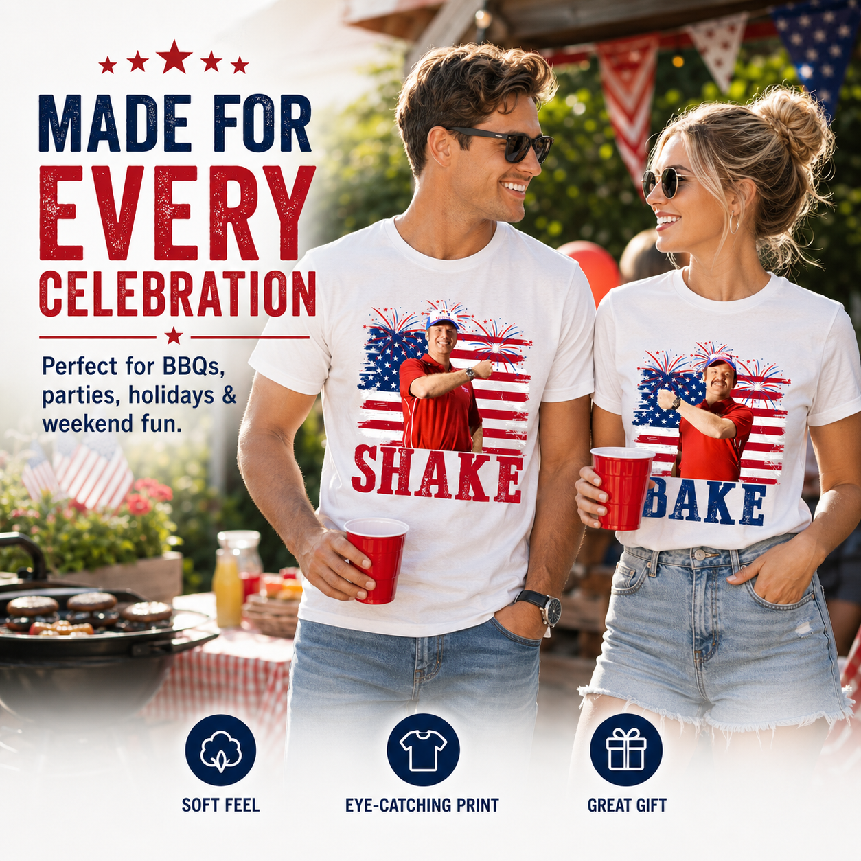 🇺🇸🔥2 - PACK Shake and Bake 4th Of July T-Shirt