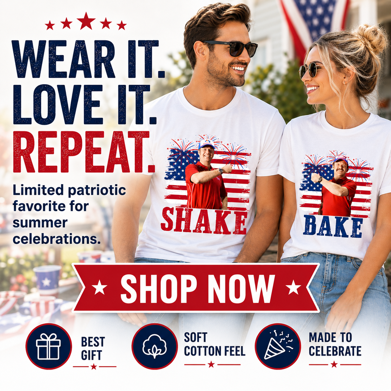 🇺🇸🔥2 - PACK Shake and Bake 4th Of July T-Shirt