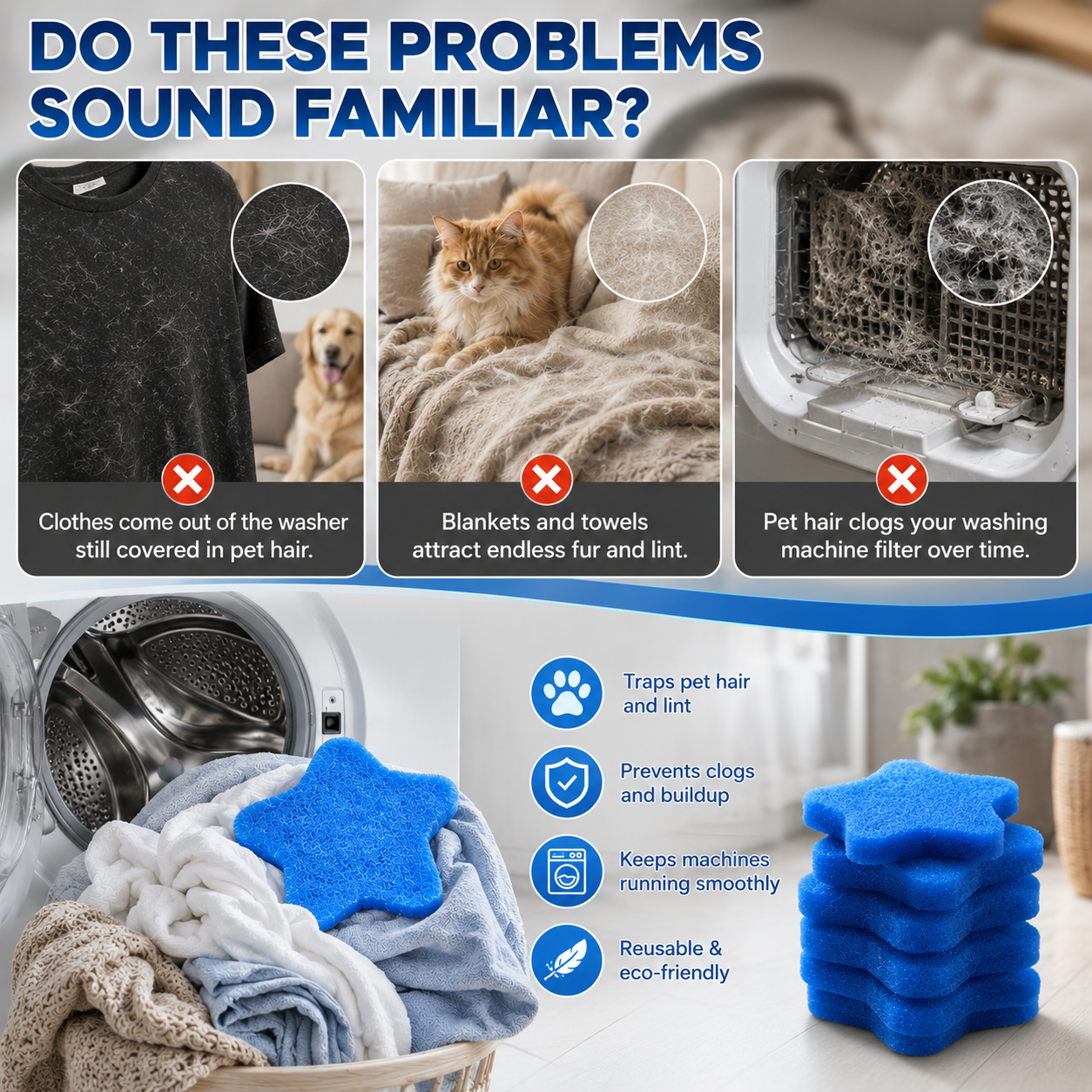 ✨ Keep Every Load Fur-Free | 5 PCS Reusable Pet Hair Remover for Laundry