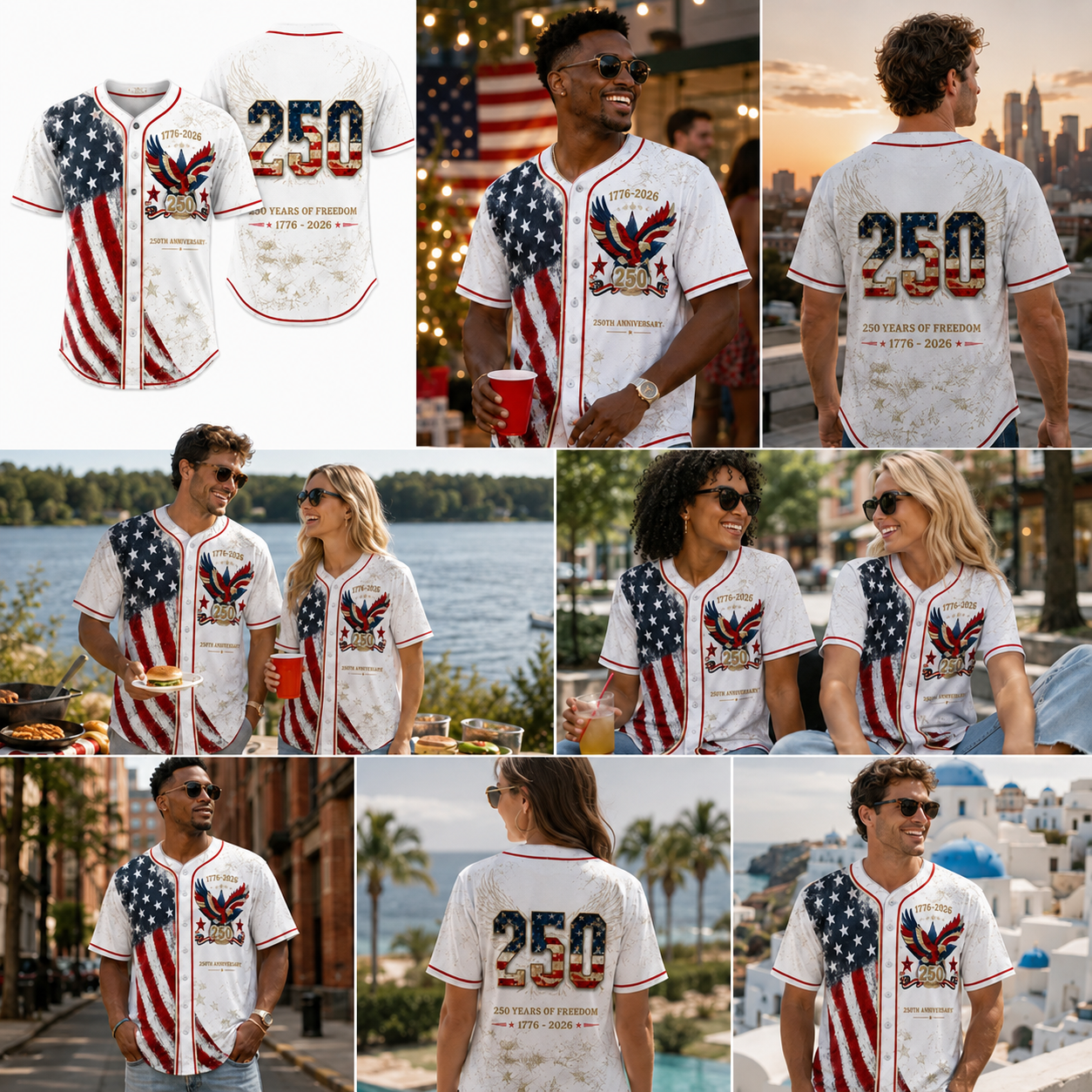 🦅⚾Men's USA 250th Anniversary Baseball Jersey Patriotic American Flag Eagle Button Down Shirt 1776-2026