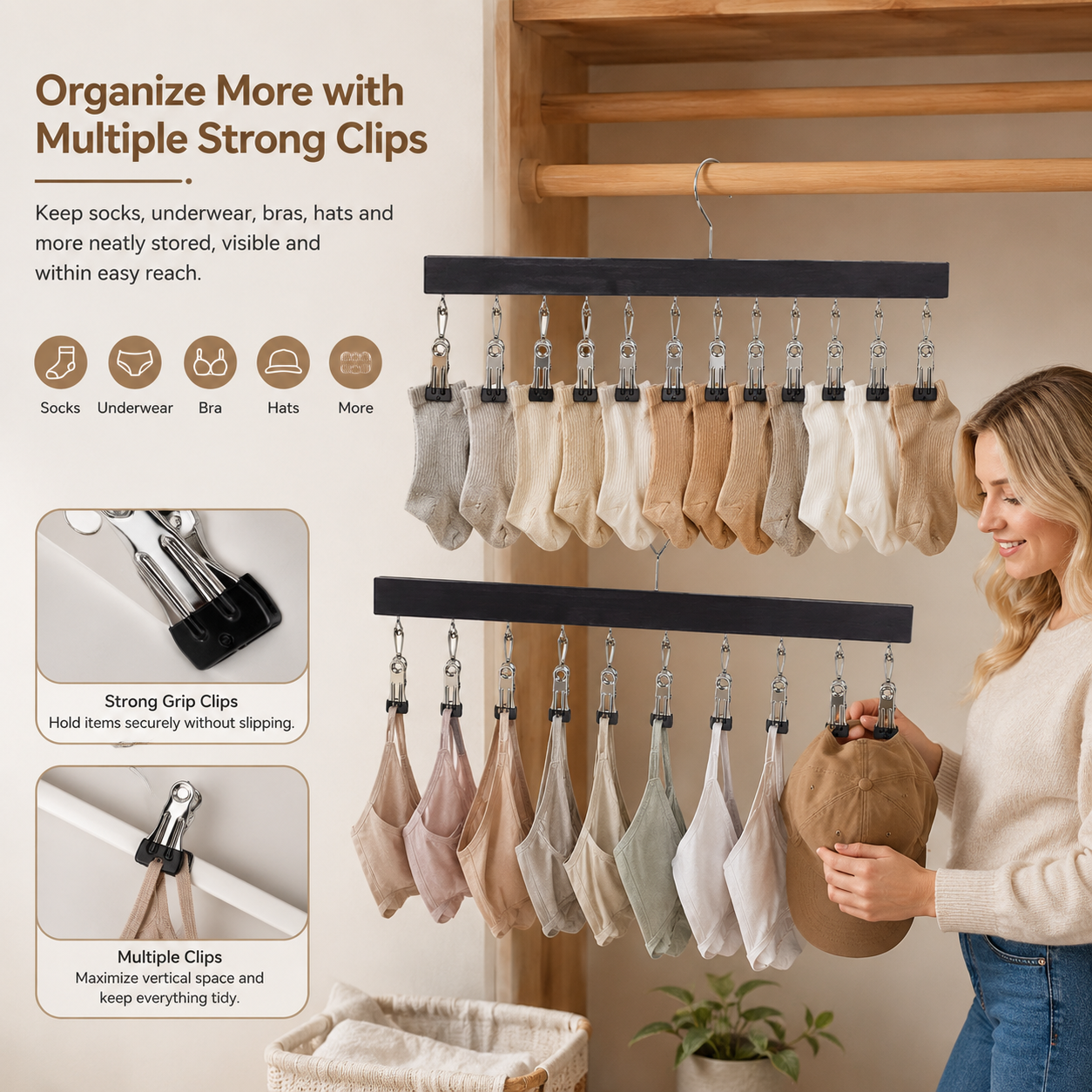 🔥 Must-Have Home Organizer | Wooden Hanging Clip Organizer