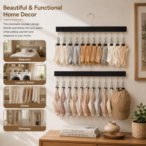 🔥 Must-Have Home Organizer | Wooden Hanging Clip Organizer