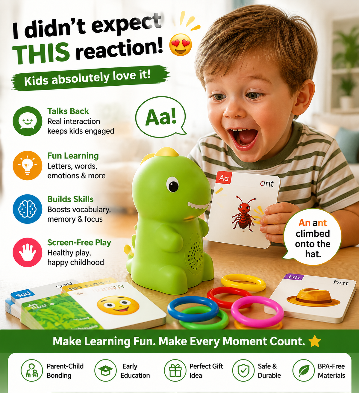 🦖 Interactive Talking Dinosaur Learning Toy Set – Early Education Kit for Kids (Alphabet, Emotion & Cognitive Development)