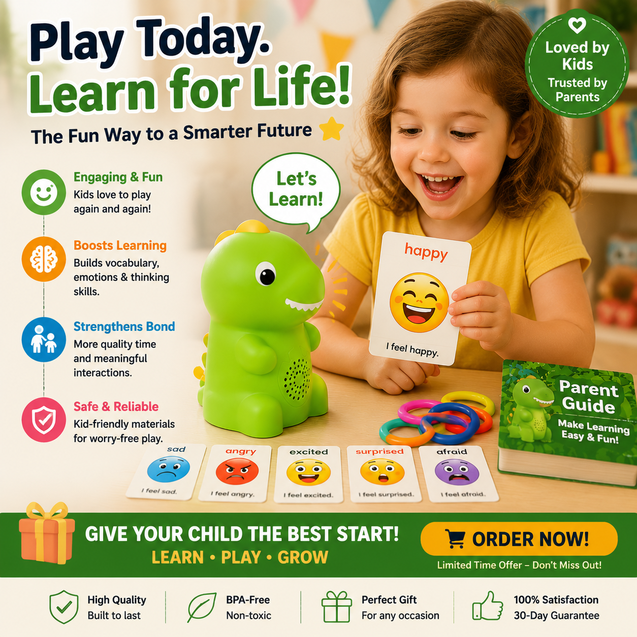 🦖 Interactive Talking Dinosaur Learning Toy Set – Early Education Kit for Kids (Alphabet, Emotion & Cognitive Development)