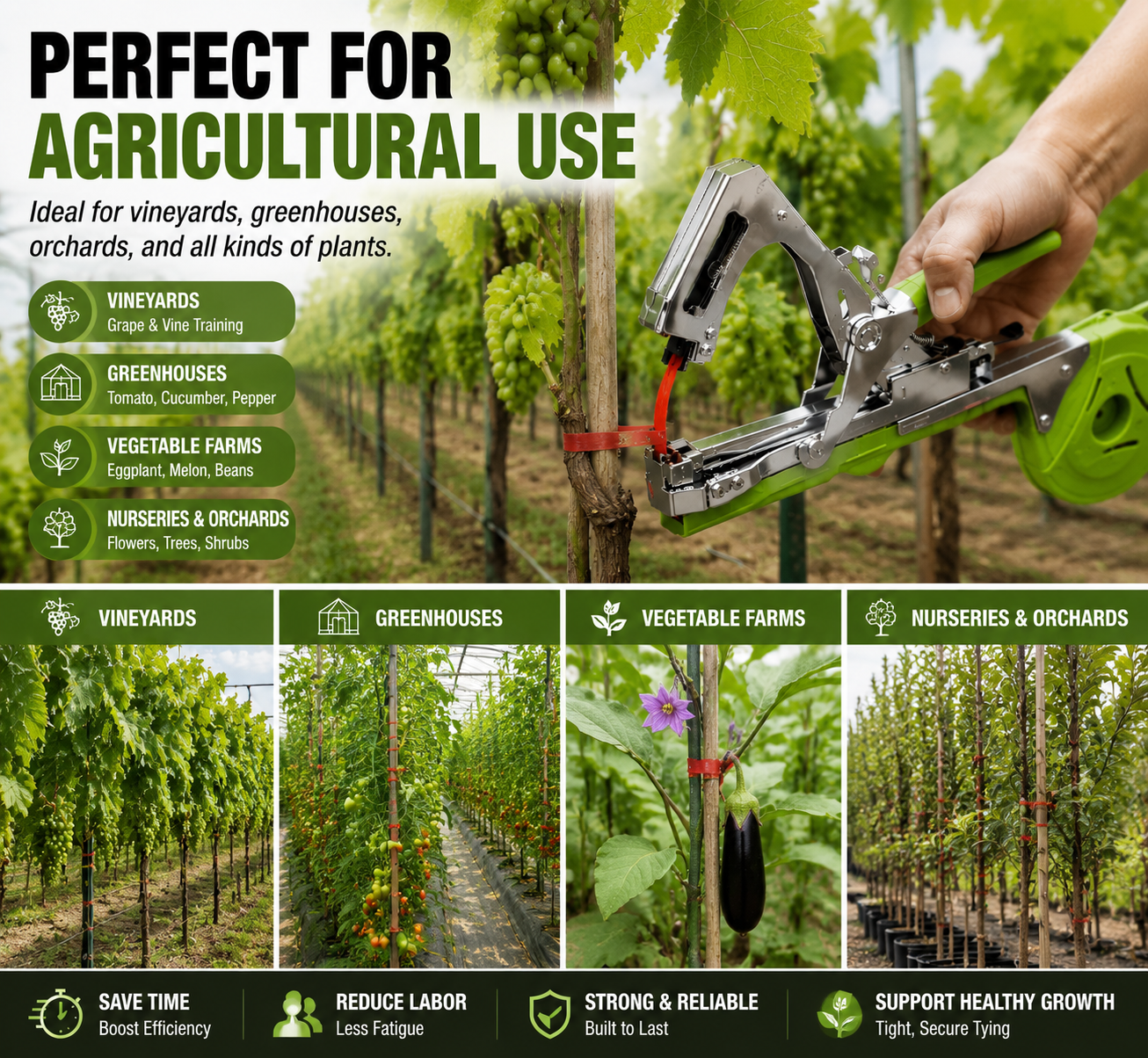 🌱 Professional Plant Tying Tool – Fast One-Hand Tapener for Vineyard, Garden & Greenhouse Use
