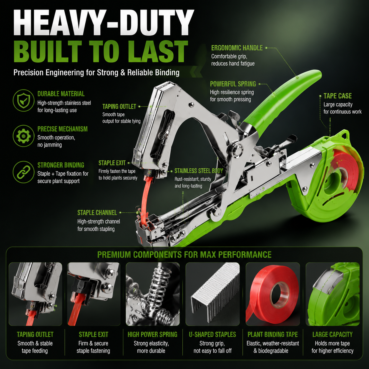 🌱 Professional Plant Tying Tool – Fast One-Hand Tapener for Vineyard, Garden & Greenhouse Use