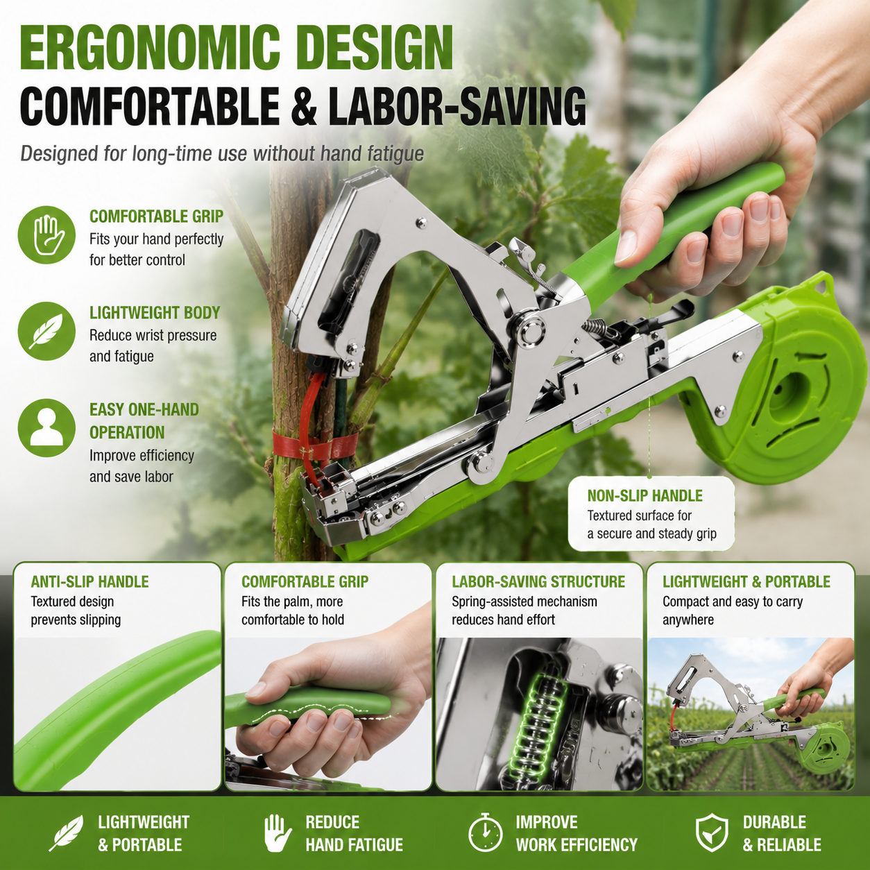 🌱 Professional Plant Tying Tool – Fast One-Hand Tapener for Vineyard, Garden & Greenhouse Use