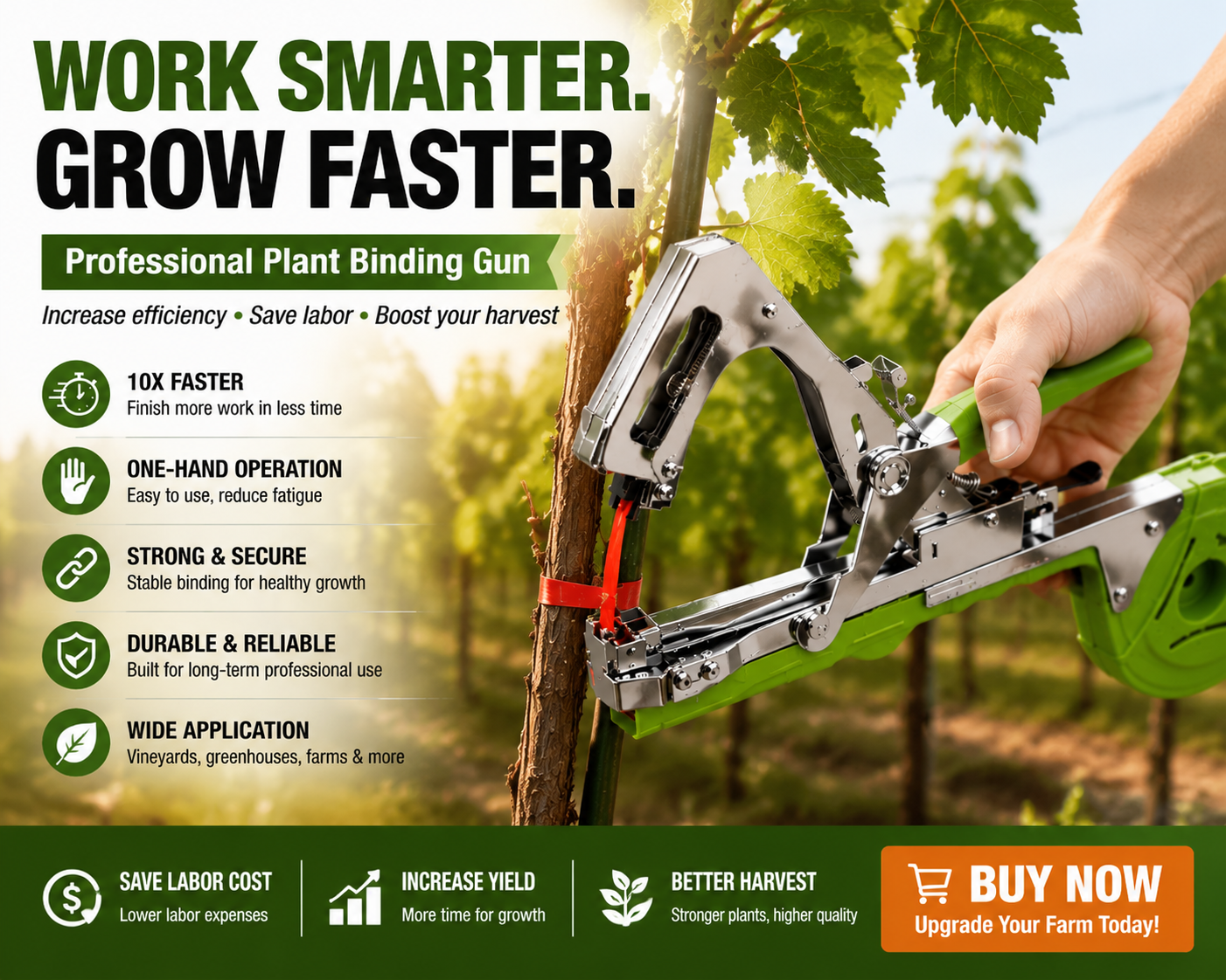 🌱 Professional Plant Tying Tool – Fast One-Hand Tapener for Vineyard, Garden & Greenhouse Use