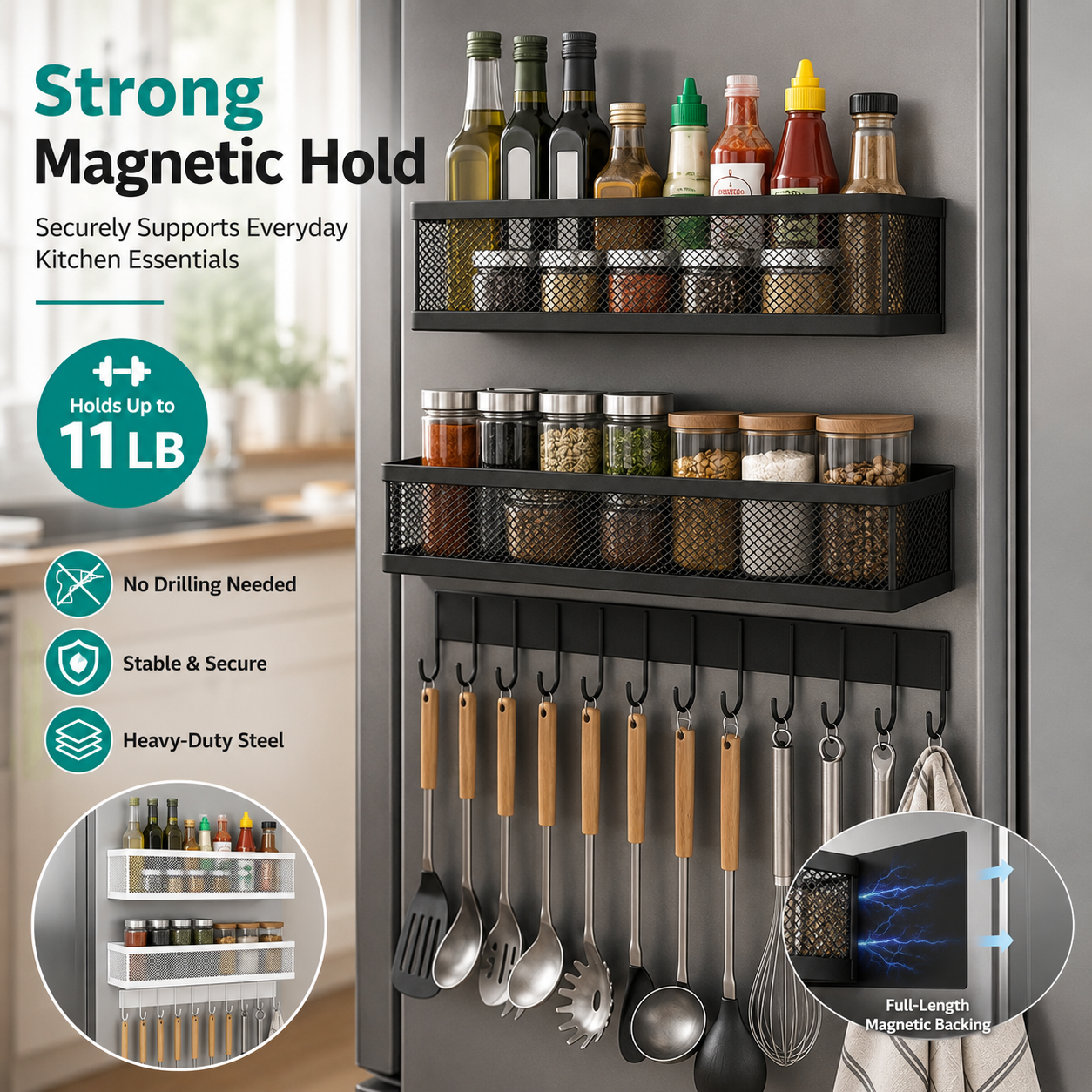 🔥Hot Sale | 2-Pack Magnetic Refrigerator Spice Rack Organizer