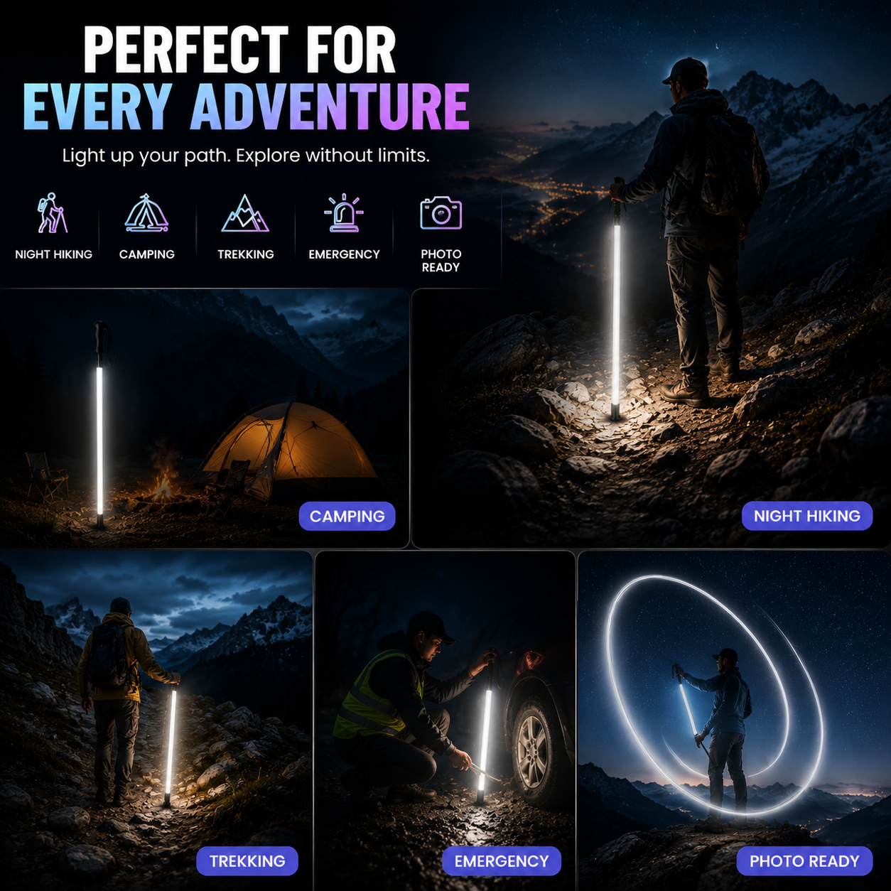 ⚔️ Turn Every Night Hike Into a Sci-Fi Adventure – Glowing LED Trekking Pole for Safe & Stylish Outdoor Exploration