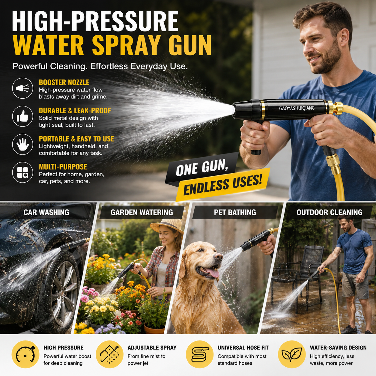 🏠🚗High Pressure Car Wash Water Gun - All-in-One Kit with Power Booster Nozzle⚡