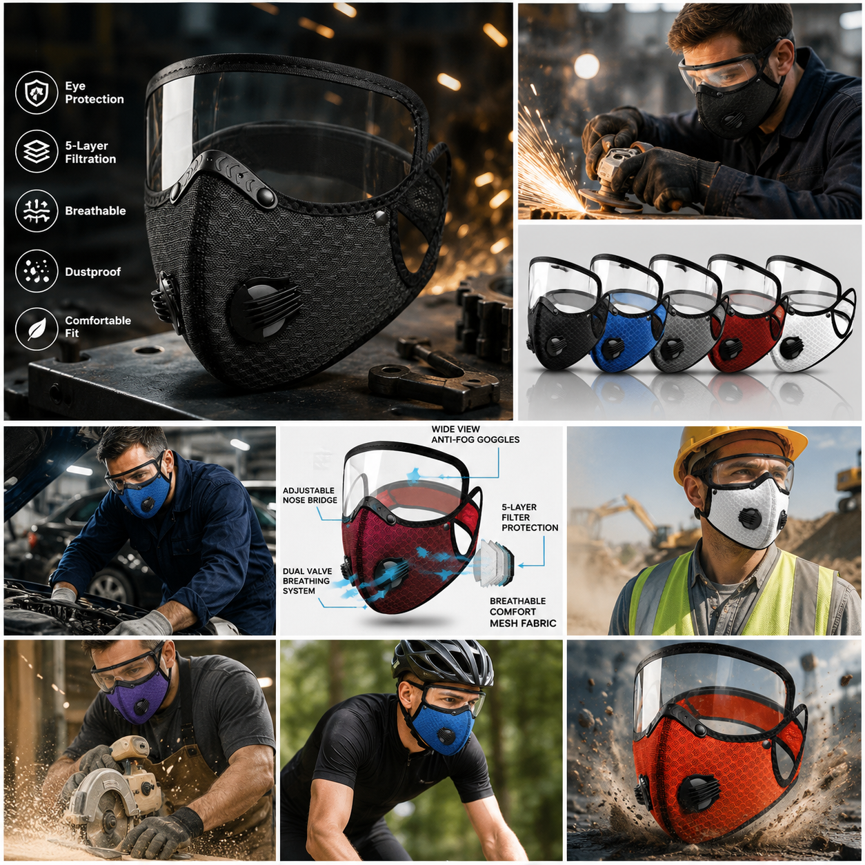 😷🚴‍♂️AirGuard Pro™ Carbon Filter Dust Mask | Breathable • Reusable • Adjustable Protection