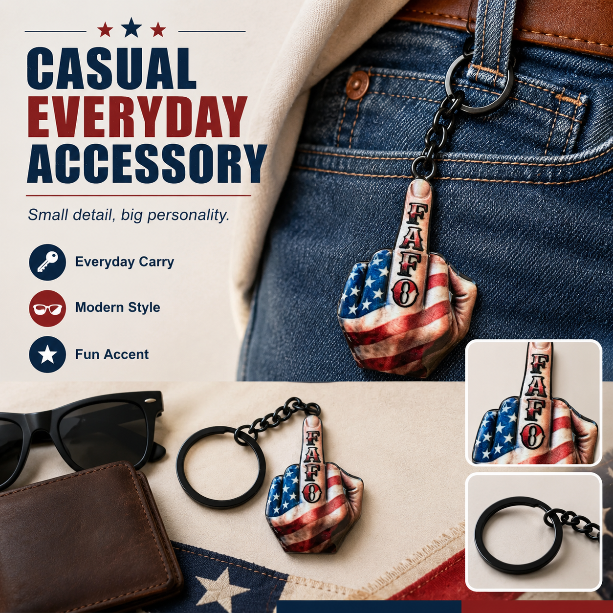 💥New Arrival | Middle Finger FAFO Keychain Aluminum Alloy