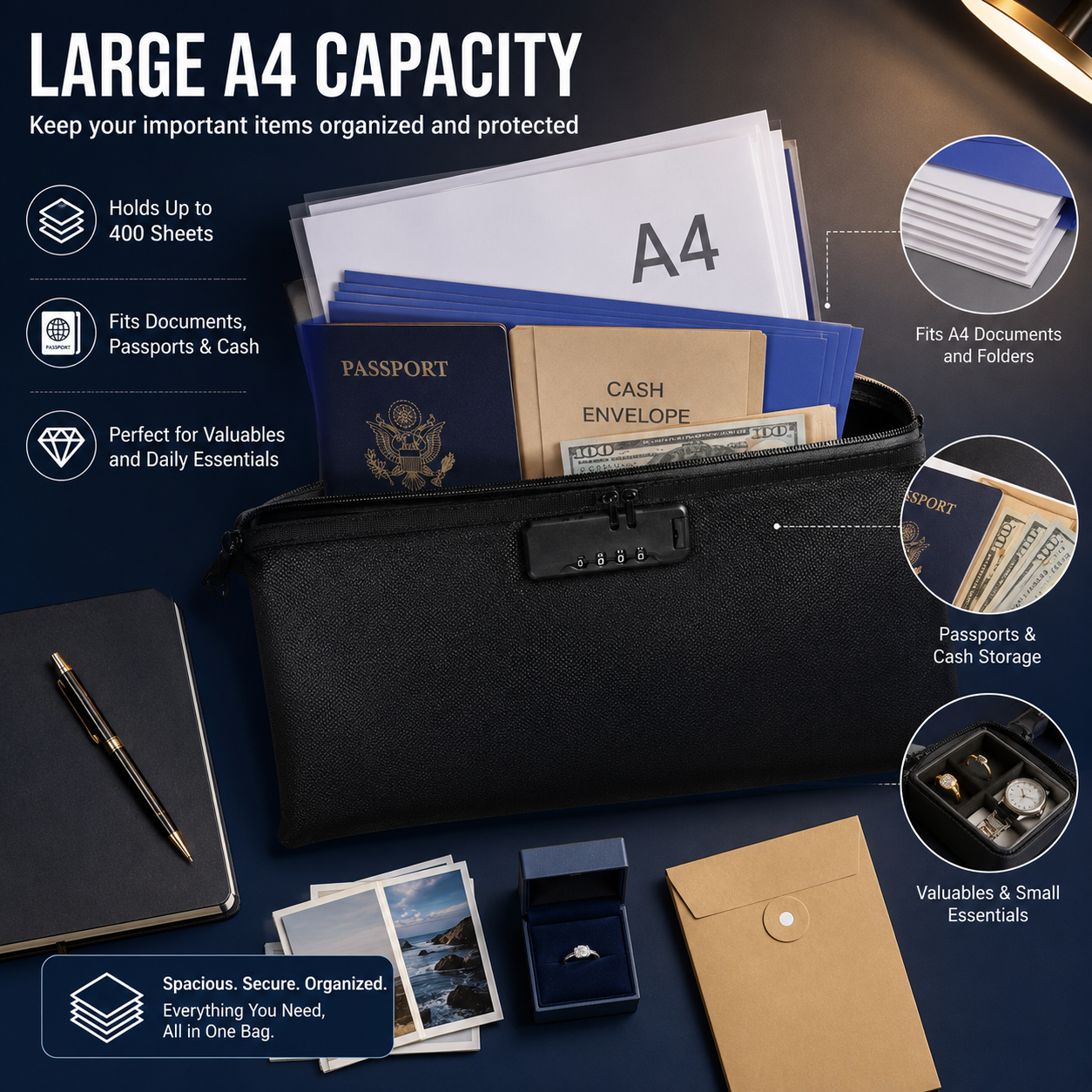 ⚡Hot Sale | Fireproof Document Bag with Lock & Zip