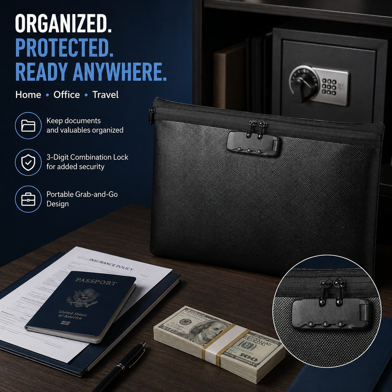 ⚡Hot Sale | Fireproof Document Bag with Lock & Zip