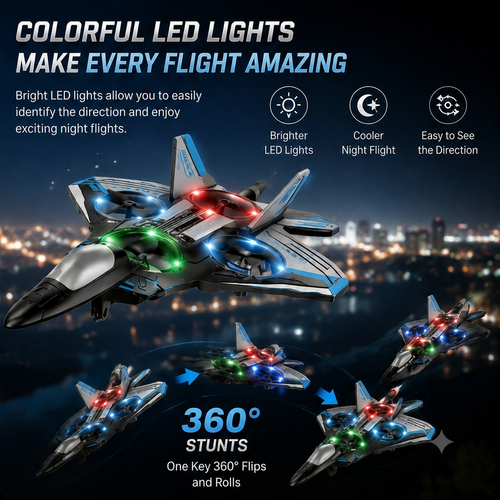🔥 Hot Sale | Colorful LED Stunt Fighter Jet Drone