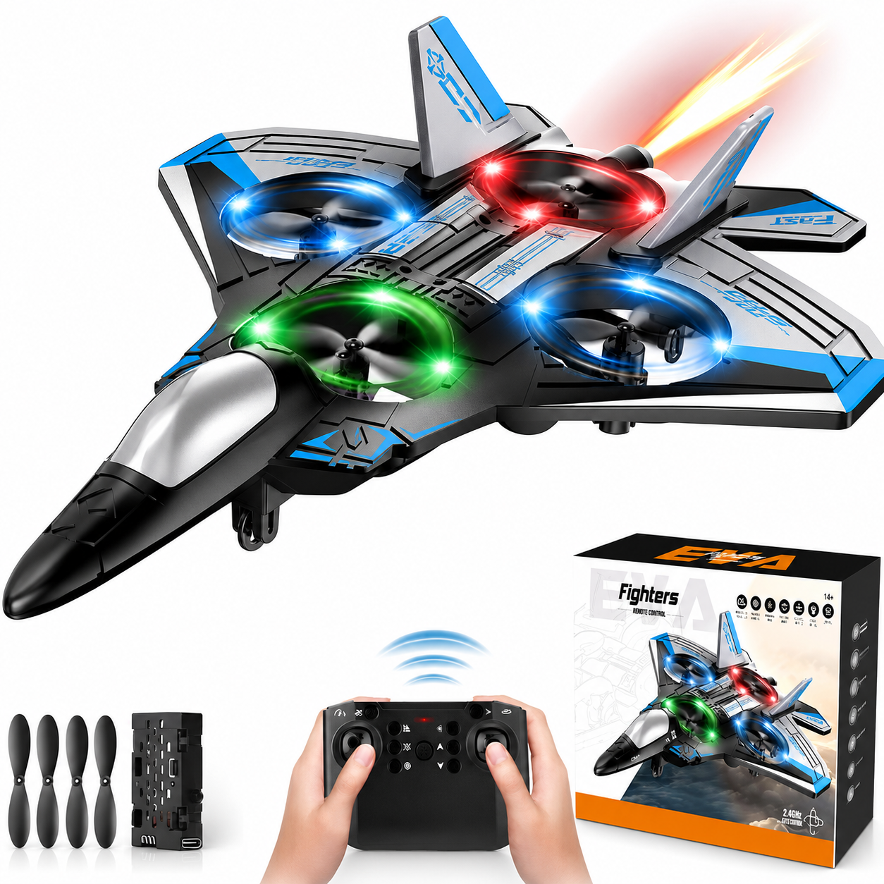 🔥 Hot Sale | Colorful LED Stunt Fighter Jet Drone
