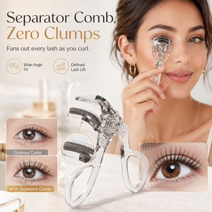 Wide-Angle Eyelash Curler with Built-in Comb
