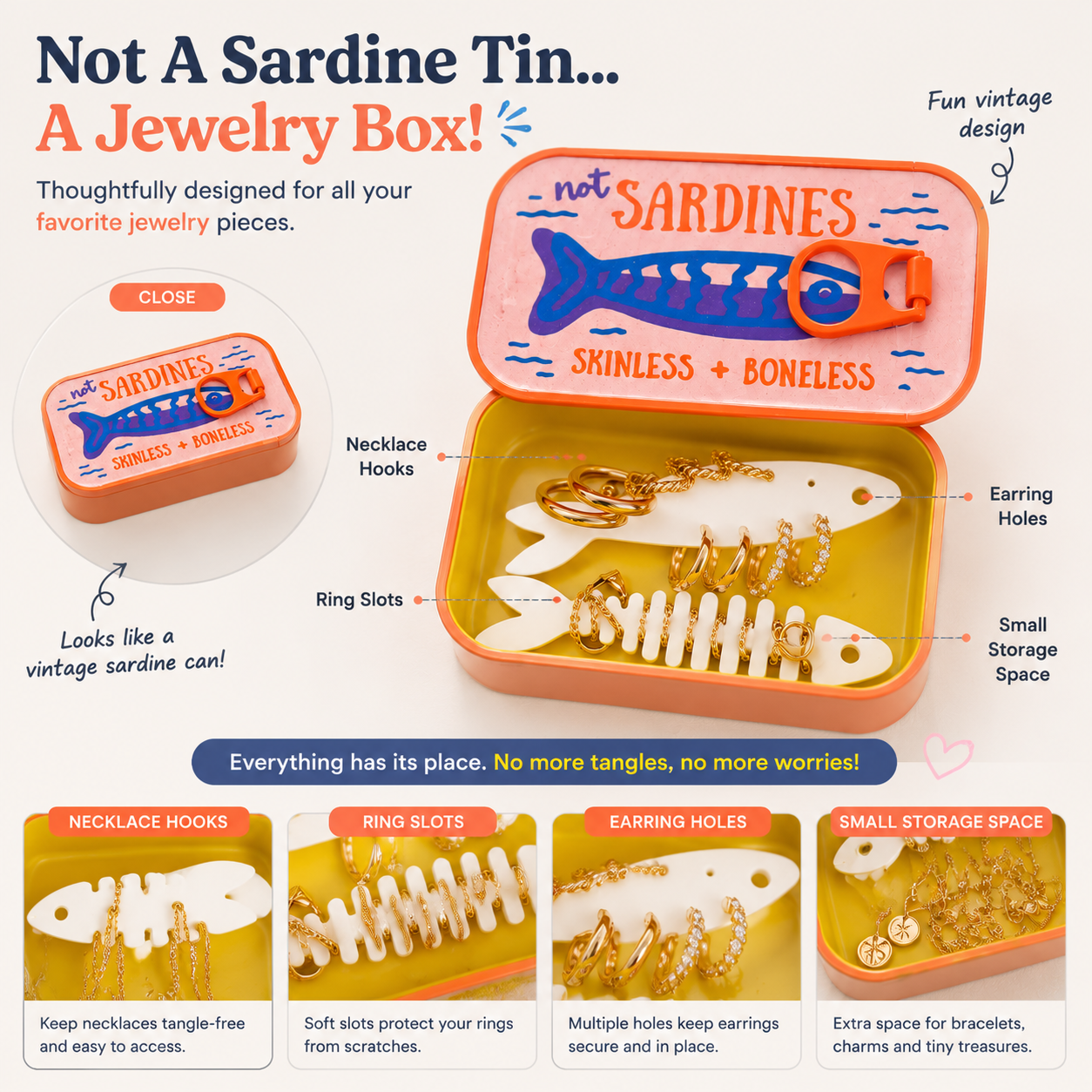 🐟 Vintage Sardine Tin Jewelry Box – Cute Mini Travel Jewelry Organizer