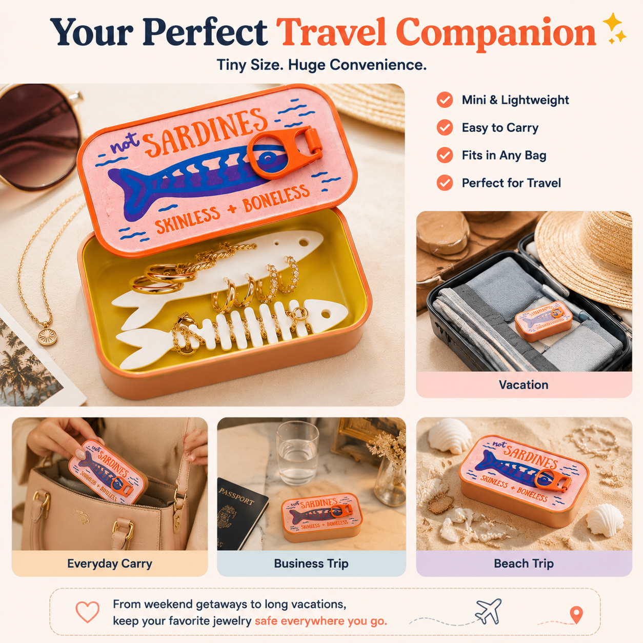 🐟 Vintage Sardine Tin Jewelry Box – Cute Mini Travel Jewelry Organizer