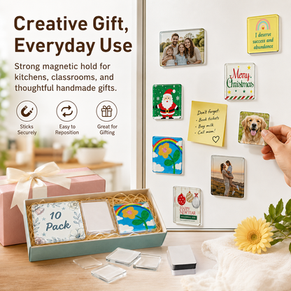 🔥 Hot Sale | 10 Pack 2"x2" Clear Acrylic DIY Fridge Magnets Set with Adhesive Backing
