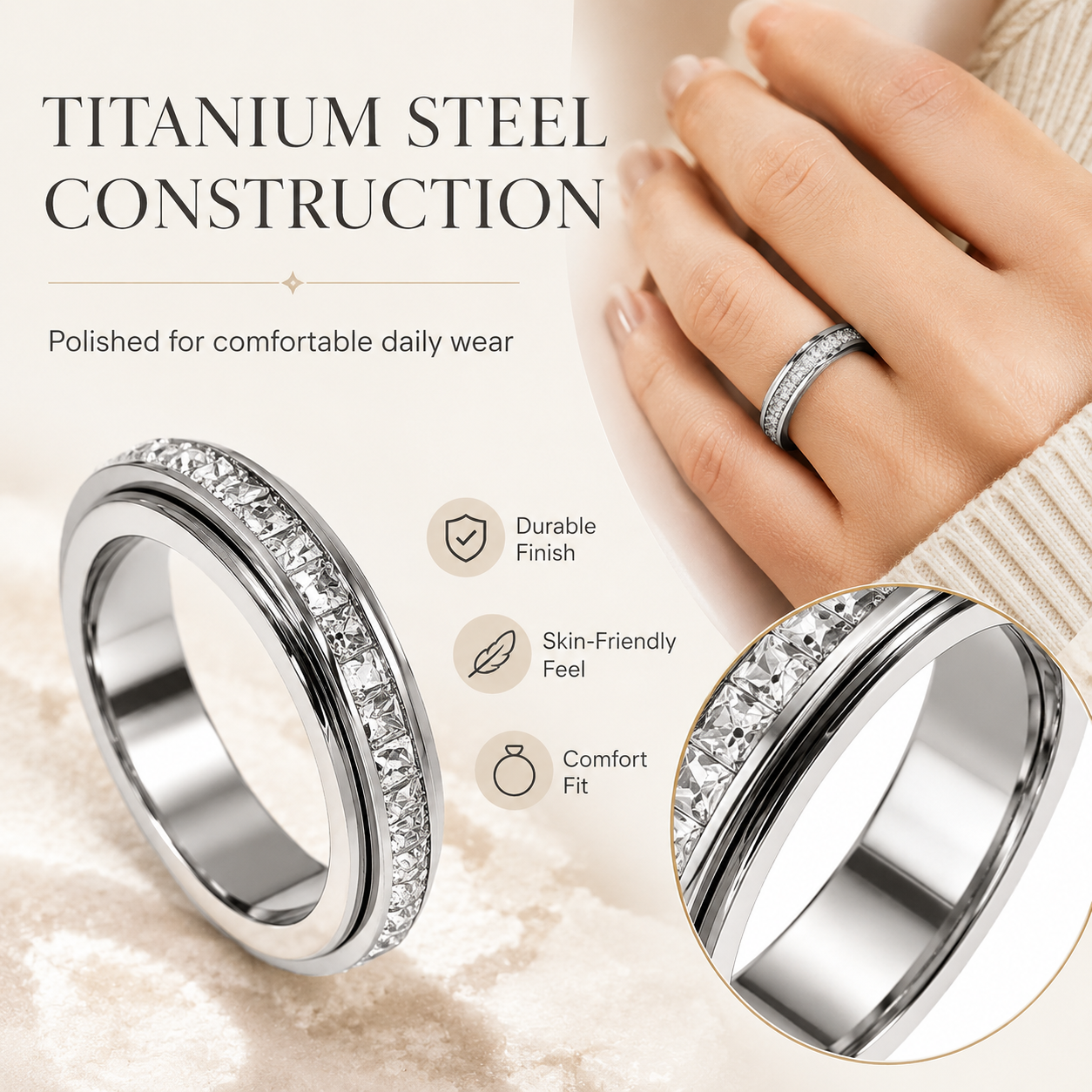 💥New Arrival | September Laurel Anxiety Rings for Women and men Titanium Steel Spinner Fidget Band