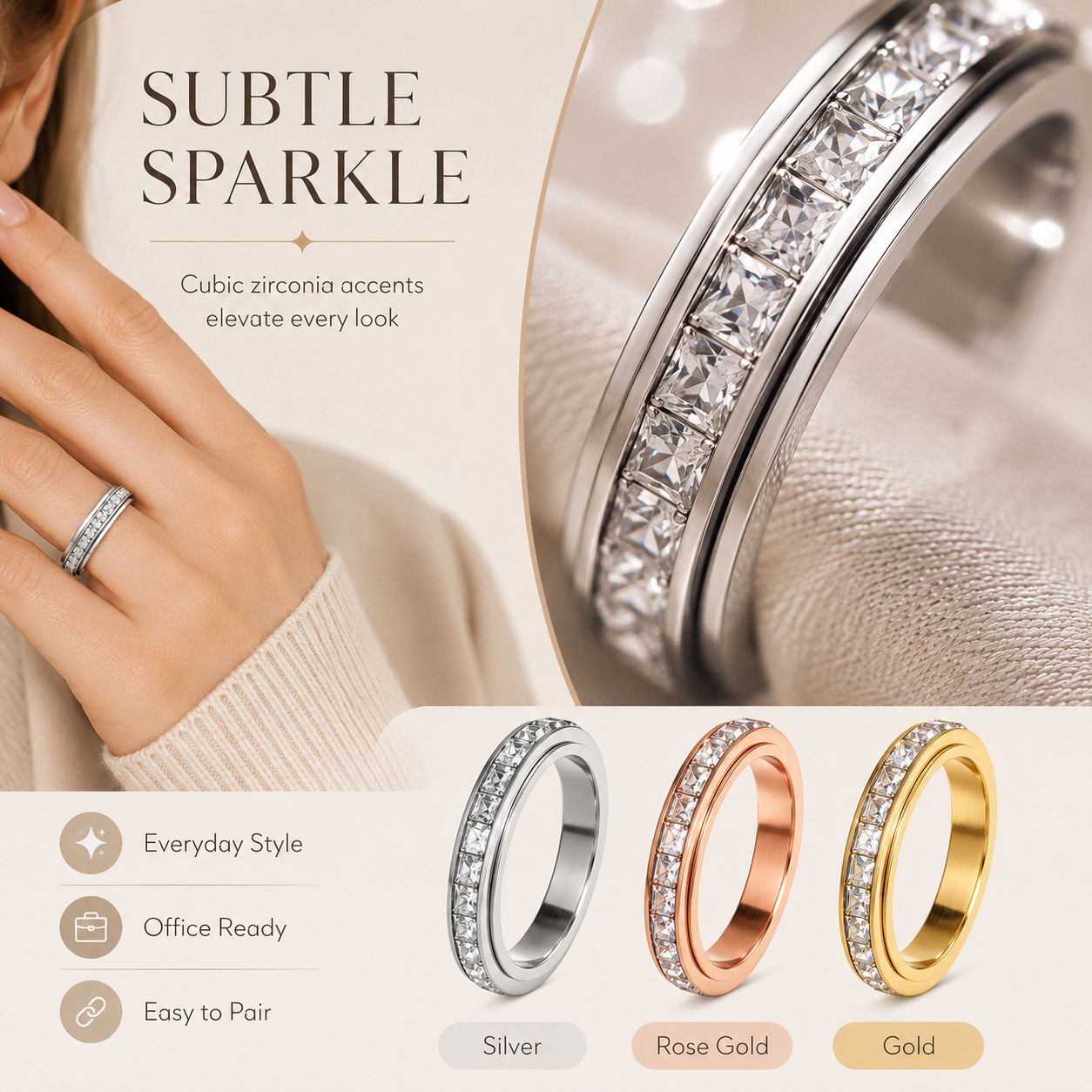 💥New Arrival | September Laurel Anxiety Rings for Women and men Titanium Steel Spinner Fidget Band