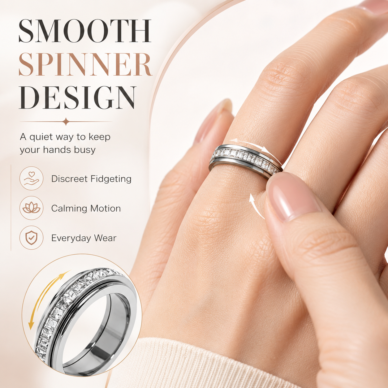 💥New Arrival | September Laurel Anxiety Rings for Women and men Titanium Steel Spinner Fidget Band