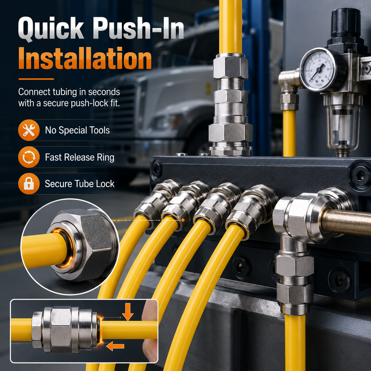🔥 Heavy Duty Truck Air Line Connectors 🚛 | Push-in Pneumatic Fittings for High Temperature Tubing (4-16mm)