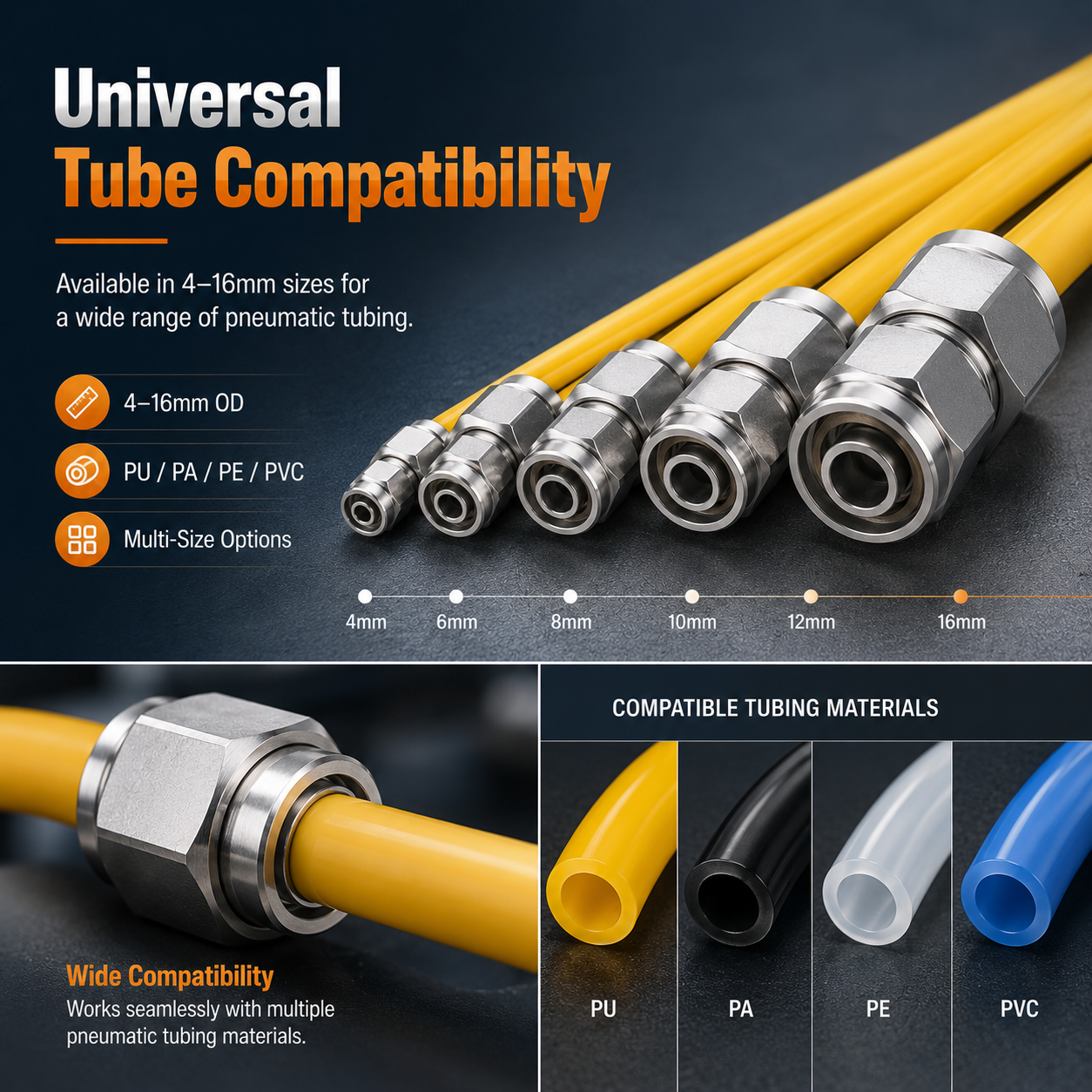 🔥 Heavy Duty Truck Air Line Connectors 🚛 | Push-in Pneumatic Fittings for High Temperature Tubing (4-16mm)