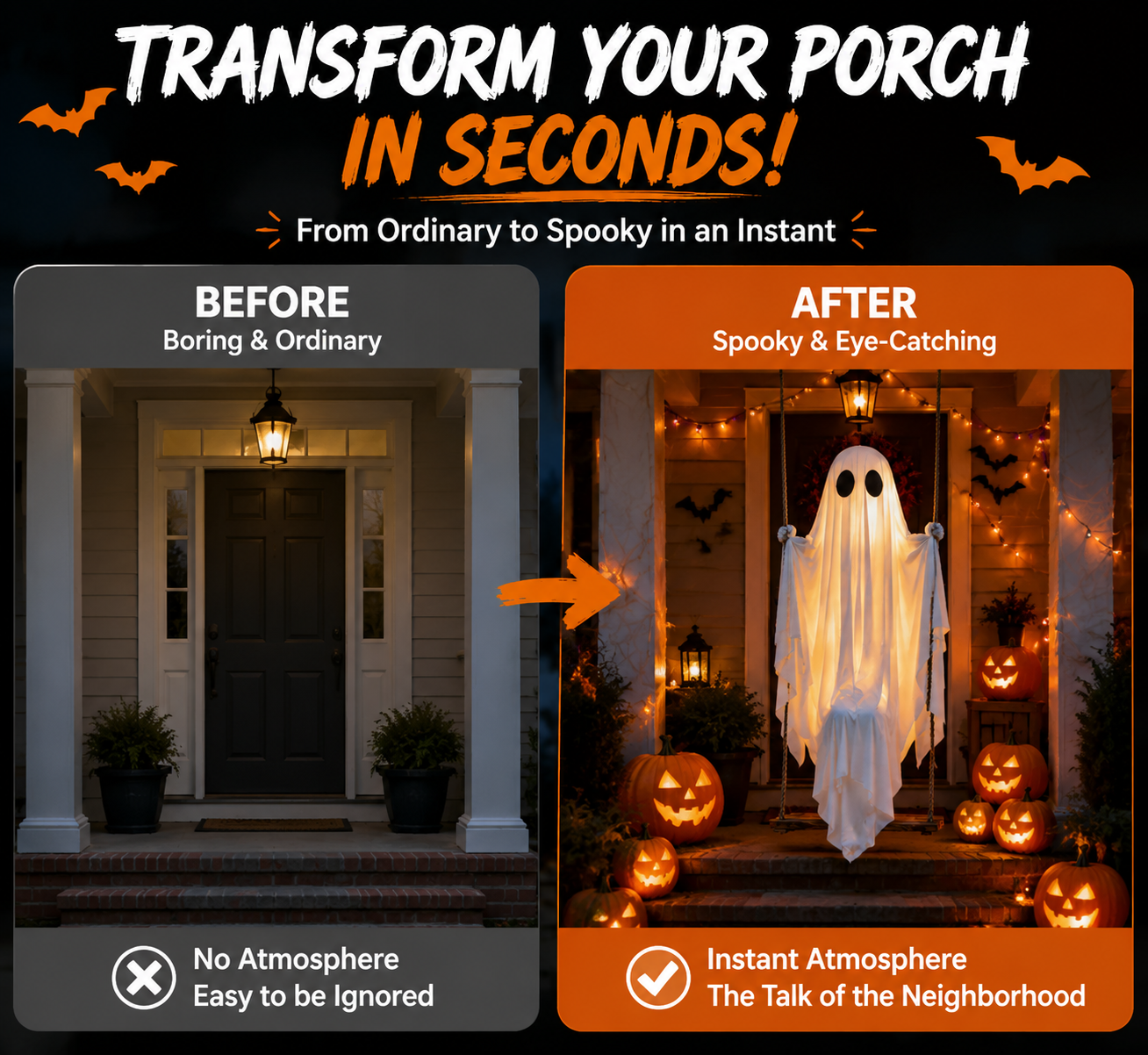 👻 Animated Swinging Ghost Halloween Decoration – Spooky Porch Hanging Ghost For Outdoor Yard Decor